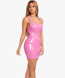 Deep V Neck Long Sleeve PU Leather Dress