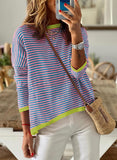 Crew Neck Striped Long Sleeve Casual Sweater