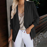 Fashionable Long Sleeve Open Front Solid Color Pocket Blazer Coat