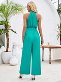Solid Color Sleeveless Neck Tie Jumpsuits