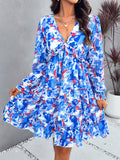Printed V-Neck Long Sleeved Dresses