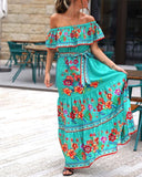 One Shoulder Printed Long Hem Dress