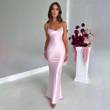 Sling Satin Backless Strappy Waist Long Dress