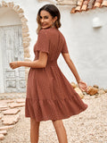 V-Neck Solid Color Ruffle Sleeve Dress