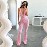 Sexy Hollow Lace See-Through Halter Neck Slim Fit Jumpsuit