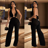 Halter V-Neck Fashionable Trousers Jumpsuit