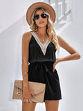 Casual Lace V-Neck Solid Color Sleeveless Jumpsuits