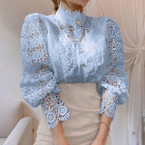 Lace Hollow Flower Splicing Loose Blouses