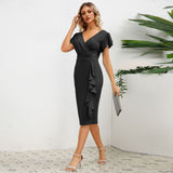 V-Neck Ruffled Slim Fit Dress