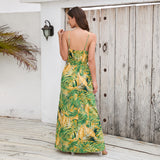 Summer V Neck Spaghetti Strap Backless Sleeveless Boho Floral Maxi Dresses