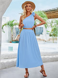 Slanted Shoulder Sleeveless Waist Up Dress Sets