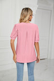 V-Neck Solid Color Hollow Puff Sleeve Loose T-Shirts