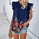 Sleeveless Printed Crew Neck Tops