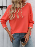 Round Neck Contrast Color Core-Spun Long Sleeve Sweater