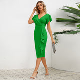 V-Neck Ruffled Slim Fit Dress