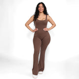 Solid Color U-Neck Backless Shaping High Waisted Jumpsuit