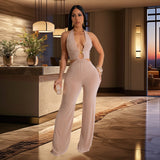 Halter V-Neck Fashionable Trousers Jumpsuit