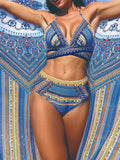 Three Piece Swimsuit + Bikini Cross Straps + High Waist Veil