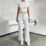 Round Neck Short Sleeve Trousers Suits