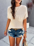 Solid Color Short-Sleeved Turtleneck Sweater Top