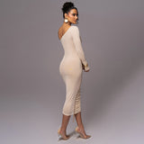 Sexy Mesh Spliced Slant Neck Off-Shoulder Slim Long Dress