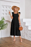 Square Neck Off Shoulder Pleated Hem Dress