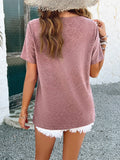 Square Neck Solid Color Short Sleeve T-Shirt Tops