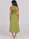 Round Neck Ribbed Sleeveless Dress With Pockets