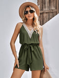 Casual Lace V-Neck Solid Color Sleeveless Jumpsuits