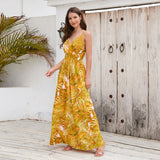 Summer V Neck Spaghetti Strap Backless Sleeveless Boho Floral Maxi Dresses