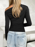 Slim Fit Solid Color Slant Neck Pullover