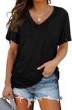 Loose V-neck Solid Short-sleeved T-shirt