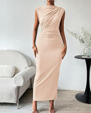 Sleeveless Pleated Bodycon Dress With Slit Back