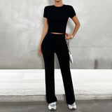 Round Neck Short Sleeve Trousers Suits