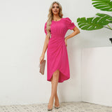 Round Neck Short Sleeve Puff Sleeve Slim Fit Dress