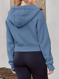 Hooded Zipper Short Casual Plush Long Sleeve Sweatshirt