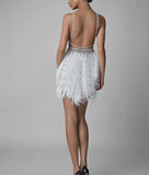 Strappy V-Neck Feather Evening Dresses