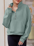 Cropped Stand Collar Thumb Hole Fleece Sweatshirt