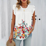 Sleeveless Printed Crew Neck Tops