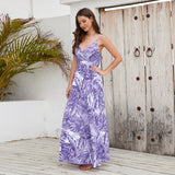 Summer V Neck Spaghetti Strap Backless Sleeveless Boho Floral Maxi Dresses