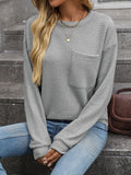 Waffle Solid Color Round Neck Pocket Casual Loose T-Shirt