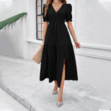 Temperament V-Neck Short-Sleeved Long Skirts