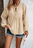 Solid Color V-Neck Long-Sleeved Tops