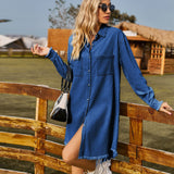 Pocket Long Sleeve Denim Shirt Dress