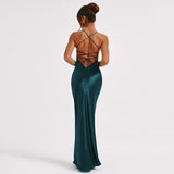 Sling Satin Backless Strappy Waist Long Dress