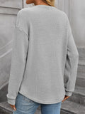 Waffle Solid Color Round Neck Pocket Casual Loose T-Shirt