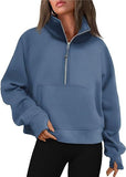 Cropped Stand Collar Thumb Hole Fleece Sweatshirt