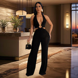 Halter V-Neck Fashionable Trousers Jumpsuit