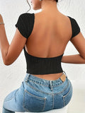 Backless Crop Top Short Sleeve T-Shirt