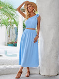 Slanted Shoulder Sleeveless Waist Up Dress Sets